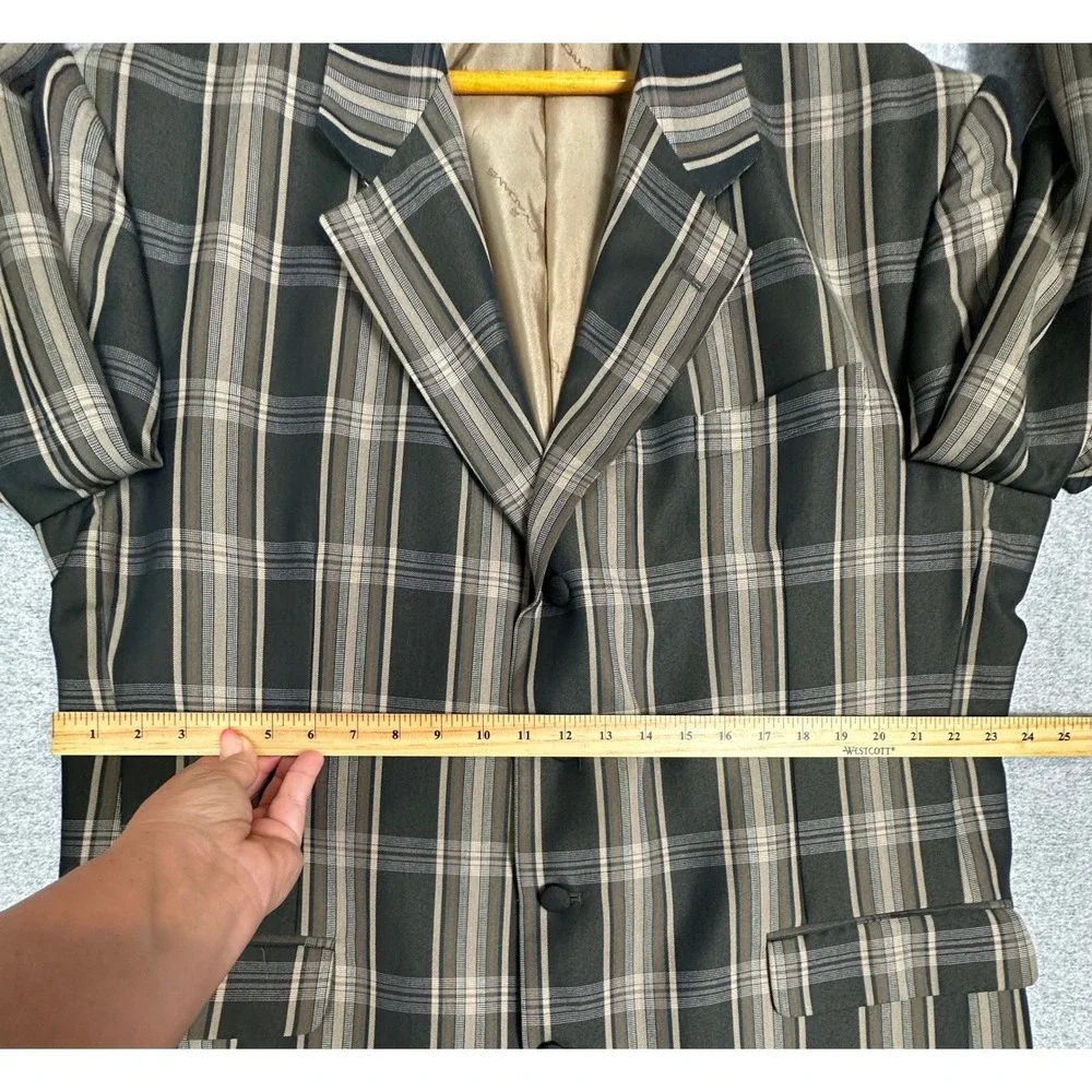 NEW Stacy Adams Blazer Mens 46L Black Tan Plaid Super 100s Long Jacket